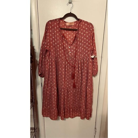 Scandal Italy Ordell Boho Tiered Pink Gold Long Sleeve Dress SZ S - Picture 2 of 8
